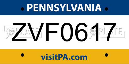 ZVF0617 Pennsylvania License Plate