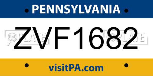 ZVF1682 Pennsylvania License Plate