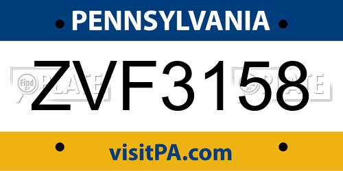 ZVF3158 Pennsylvania License Plate