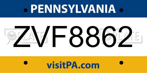 ZVF8862 Pennsylvania License Plate
