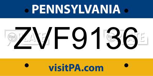 ZVF9136 Pennsylvania License Plate