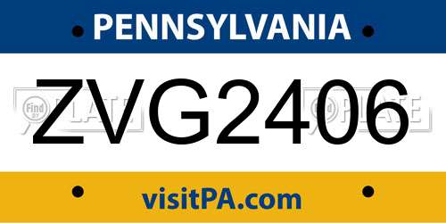 ZVG2406 Pennsylvania License Plate