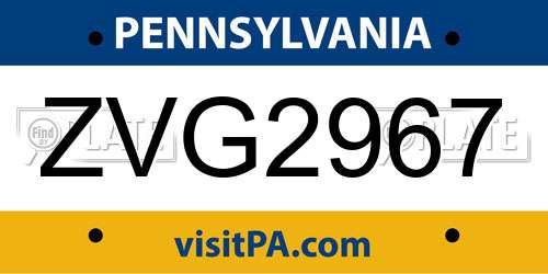 ZVG2967 Pennsylvania License Plate