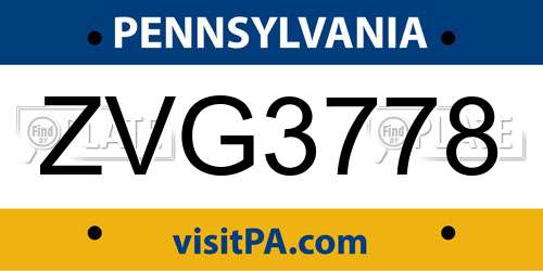 ZVG3778 Pennsylvania License Plate