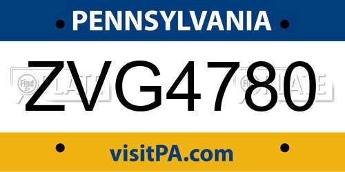 ZVG4780 Pennsylvania License Plate