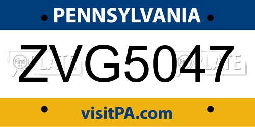 ZVG5047 Pennsylvania License Plate