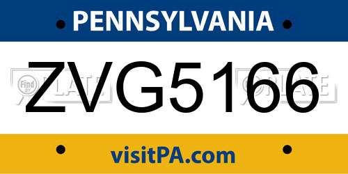 ZVG5166 Pennsylvania License Plate