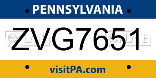 ZVG7651 Pennsylvania License Plate