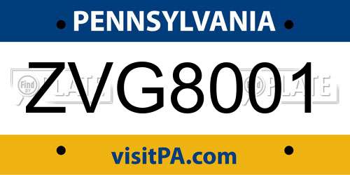 ZVG8001 Pennsylvania License Plate