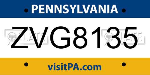 ZVG8135 Pennsylvania License Plate