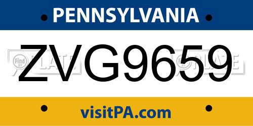 ZVG9659 Pennsylvania License Plate