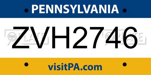 ZVH2746 Pennsylvania License Plate