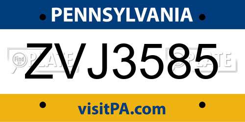 ZVJ3585 Pennsylvania License Plate