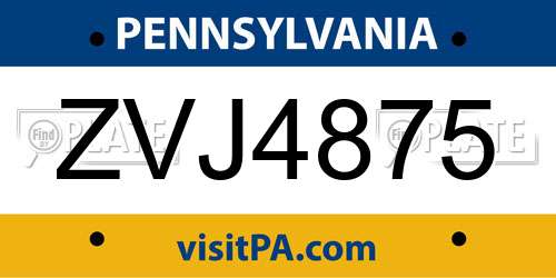 ZVJ4875 Pennsylvania License Plate