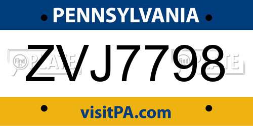 ZVJ7798 Pennsylvania License Plate