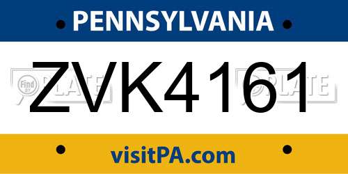 ZVK4161 Pennsylvania License Plate
