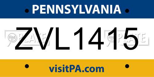 ZVL1415 Pennsylvania License Plate