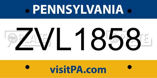 ZVL1858 Pennsylvania License Plate