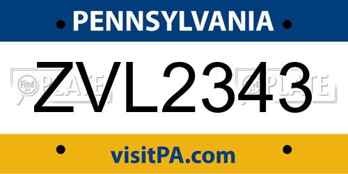 ZVL2343 Pennsylvania License Plate