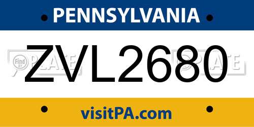 ZVL2680 Pennsylvania License Plate