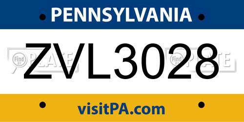 ZVL3028 Pennsylvania License Plate