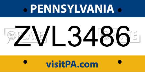 ZVL3486 Pennsylvania License Plate