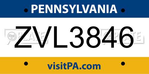 ZVL3846 Pennsylvania License Plate