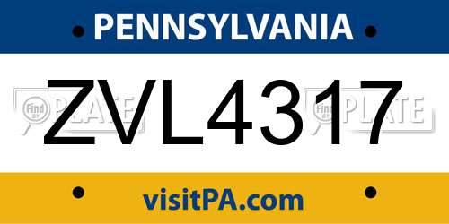 ZVL4317 Pennsylvania License Plate