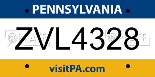 ZVL4328 Pennsylvania License Plate