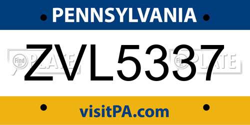 ZVL5337 Pennsylvania License Plate