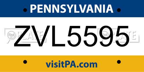 ZVL5595 Pennsylvania License Plate