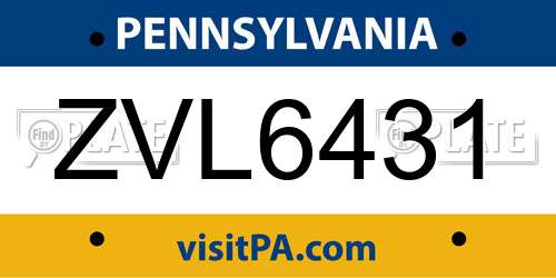 ZVL6431 Pennsylvania License Plate