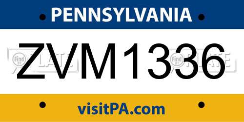 ZVM1336 Pennsylvania License Plate