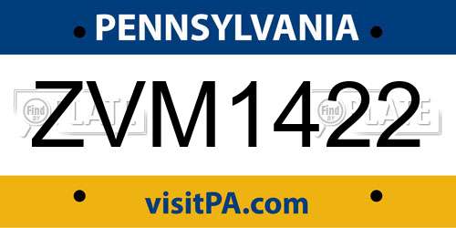 ZVM1422 Pennsylvania License Plate