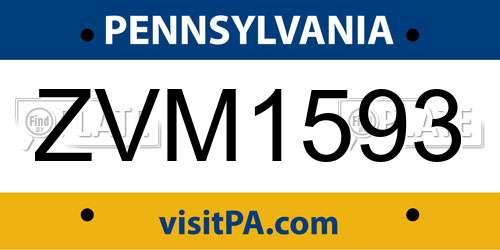 ZVM1593 Pennsylvania License Plate