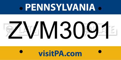 ZVM3091 Pennsylvania License Plate