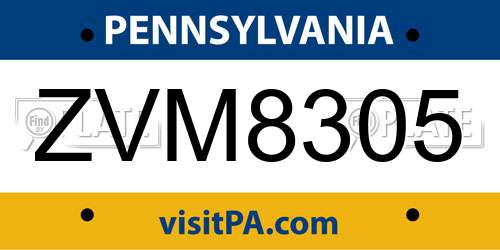 ZVM8305 Pennsylvania License Plate