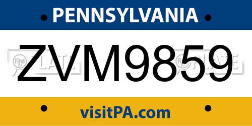ZVM9859 Pennsylvania License Plate