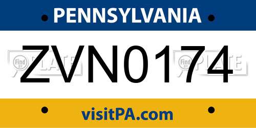 ZVN0174 Pennsylvania License Plate
