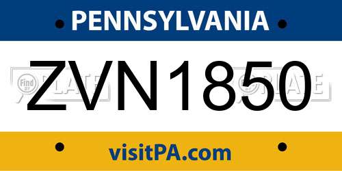 ZVN1850 Pennsylvania License Plate