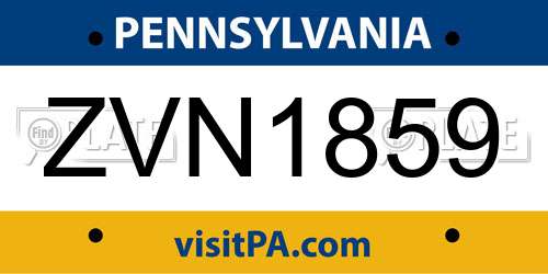 ZVN1859 Pennsylvania License Plate