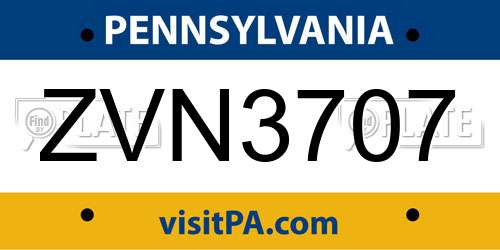 ZVN3707 Pennsylvania License Plate