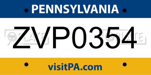 ZVP0354 Pennsylvania License Plate