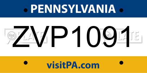 ZVP1091 Pennsylvania License Plate