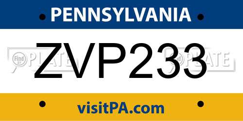 ZVP233 Pennsylvania License Plate