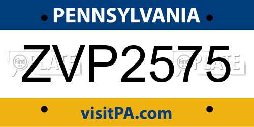 ZVP2575 Pennsylvania License Plate
