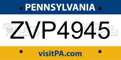 ZVP4945 Pennsylvania License Plate