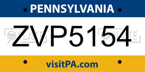 ZVP5154 Pennsylvania License Plate