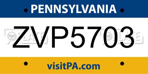ZVP5703 Pennsylvania License Plate