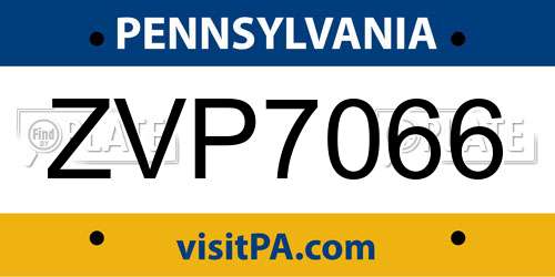 ZVP7066 Pennsylvania License Plate